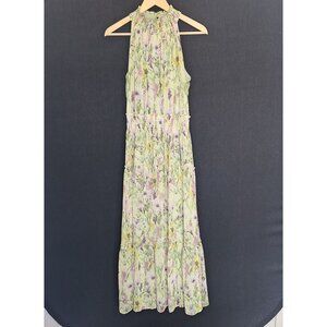 💙 Taylor Floral Mock Neck Cinched Waist Maxi Dress Size 10 Lined Preppy Summer